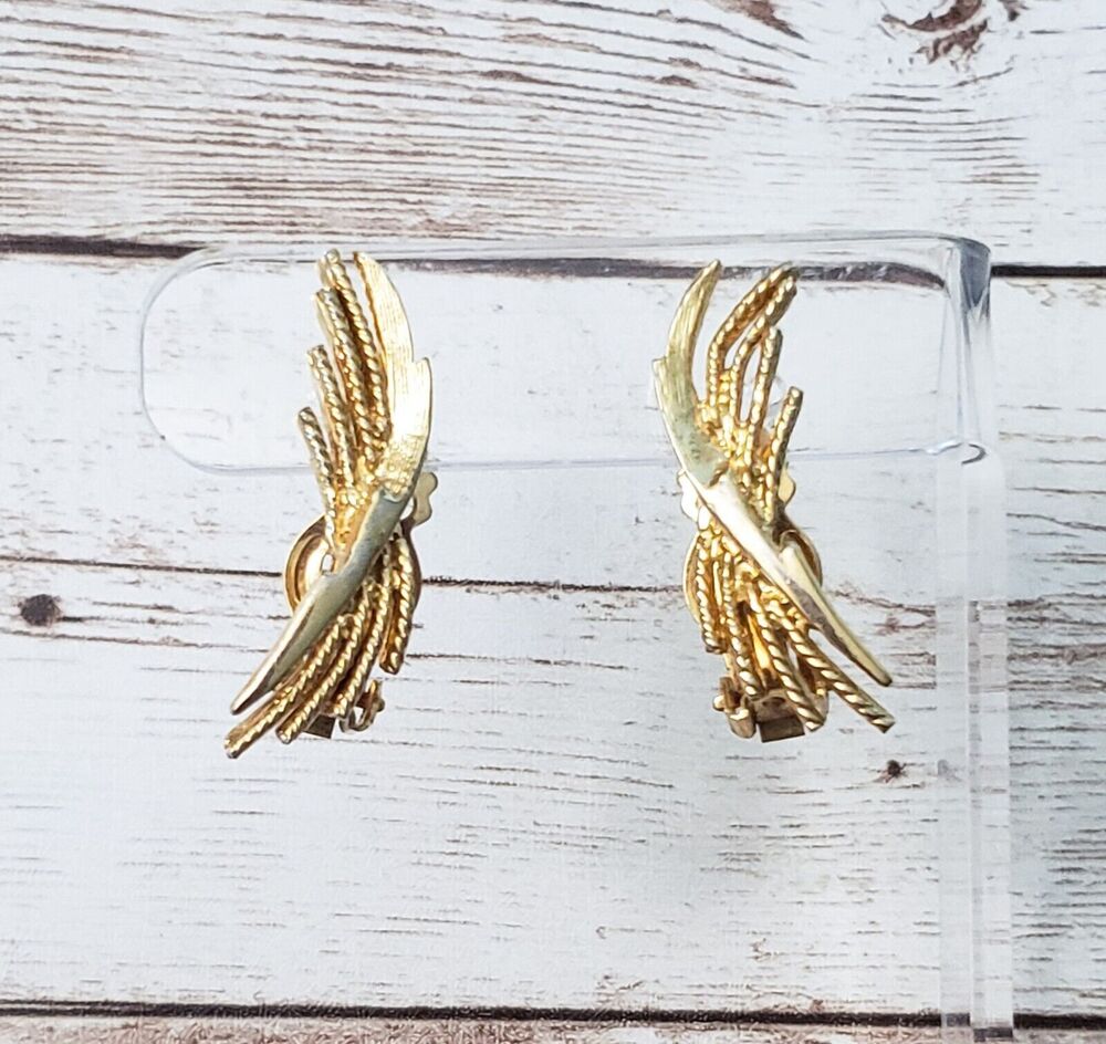 Vintage Clip On Earrings Gold Tone Statement Earrings 1.5"